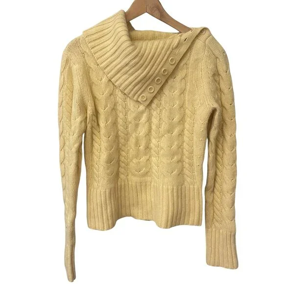 Banana Republic Women Cable Knit Shawl Collar Sweater Size M Butter Yellow Cozy - Picture 2 of 12